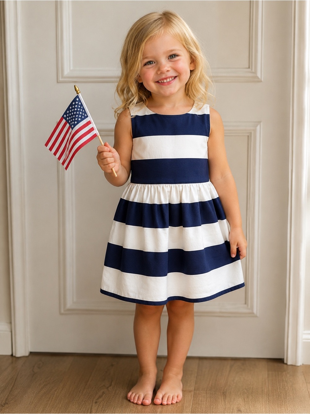 J crew Navy and White Striped Sleeveless Girls' Dress